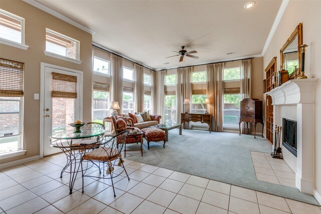 3671 Navarro Way, Frisco, TX 75034 - sunroom with carpet flooring, tile patterned flooring, crown molding, baseboards, and recessed lighting