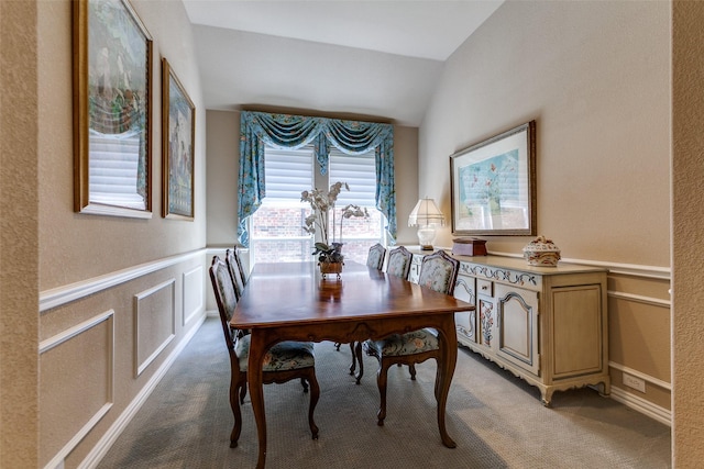 3671 Navarro Way, Frisco, TX 75034 - dining room featuring light colored carpet and vaulted ceiling