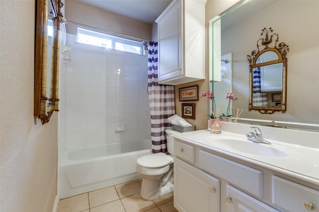 3671 Navarro Way, Frisco, TX 75034 - bathroom with tile patterned flooring, toilet, vanity, and shower / bath combo with shower curtain