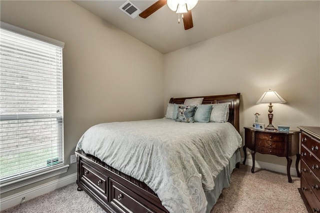 3804 Tunstall Dr, Frisco, TX 75036 - bedroom with light carpet, multiple windows, baseboards, vaulted ceiling, and a ceiling fan
