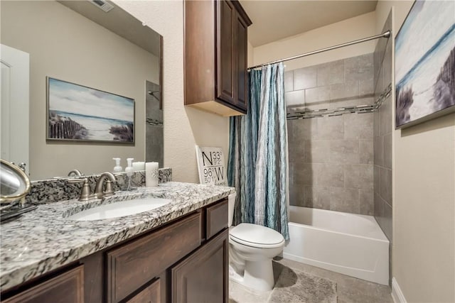 3804 Tunstall Dr, Frisco, TX 75036 - full bath featuring toilet, shower / bathtub combination with curtain, vanity, and tile patterned floors