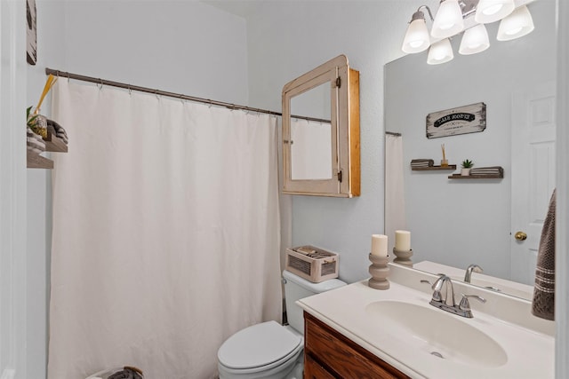 221 Whitestone Way, Weatherford, TX 76085 - bathroom with toilet, vanity, and a chandelier
