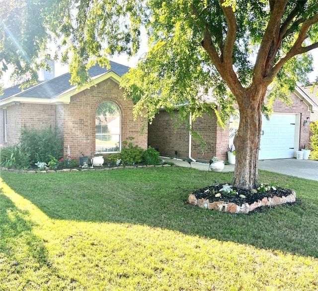 221 Whitestone Way, Weatherford, TX 76085 - view of front of house featuring brick siding, a front lawn, an attached garage, driveway, and a shingled roof
