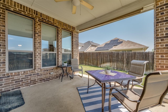 2617 Castle Creek Dr, Little Elm, TX 75068 - view of patio with ceiling fan, a fenced backyard, and outdoor dining space