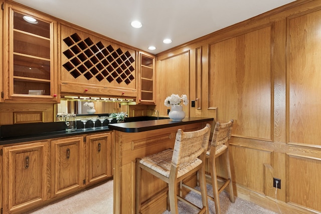 1141 Yorkshire Dr, Carrollton, TX 75007 - indoor wet bar with light colored carpet and recessed lighting