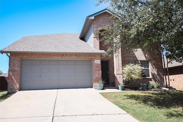 1433 Sun Breeze Dr, Little Elm, TX 75068 - view of front of house featuring brick siding, concrete driveway, a garage, and roof with shingles