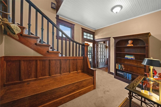 403 S Royall, Palestine, TX 75801 - stairs with ornamental molding and carpet flooring