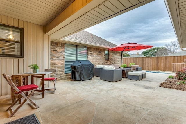 10014 Silver Creek Rd, Dallas, TX 75243 - view of patio / terrace with an outdoor hangout area, grilling area, and fence
