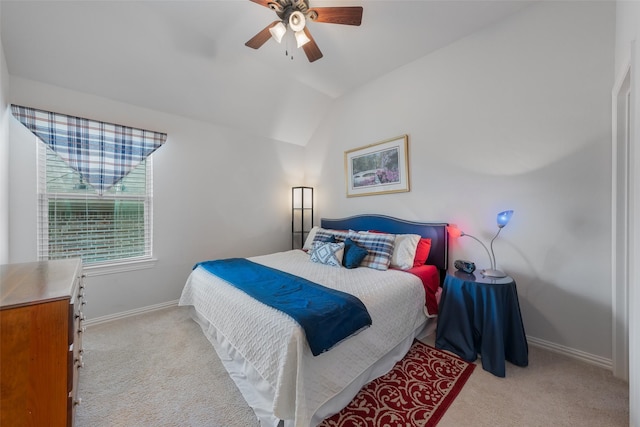 8803 Kelvington Dr, Frisco, TX 75035 - bedroom featuring carpet flooring, vaulted ceiling, baseboards, and a ceiling fan