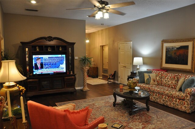 1720 Red Oak Cir, Sulphur Springs, TX 75482 - living area featuring a ceiling fan, wood finished floors, and baseboards