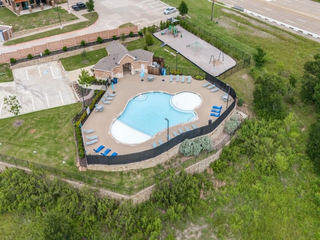 4837 Cumberland Cir, Carrollton, TX 75010 - aerial view of property and surrounding area with a pool