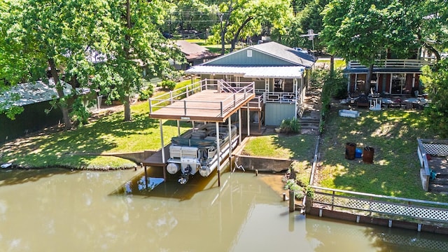 210 Harbor Dr, Gun Barrel City, TX 75156 - dock with a deck with water view, a yard, and stairs