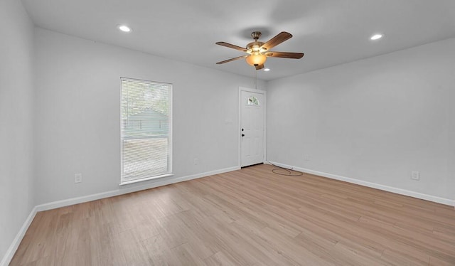 1413 Shelburne St, Waco, TX 76711 - spare room featuring ceiling fan, light wood-type flooring, baseboards, and recessed lighting