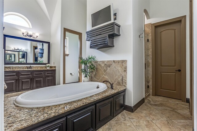 1716 Caman Park Dr, Lucas, TX 75002 - bathroom featuring vanity, a bath, baseboards, a shower, and a high ceiling