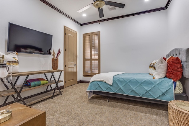 1716 Caman Park Dr, Lucas, TX 75002 - bedroom with crown molding, carpet floors, a ceiling fan, baseboards, and recessed lighting