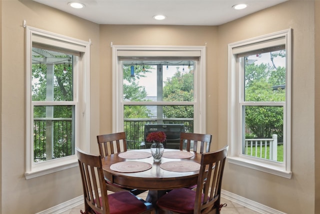 7632 Westwind Dr, Fort Worth, TX 76179 - dining space featuring baseboards, recessed lighting, and tile patterned floors