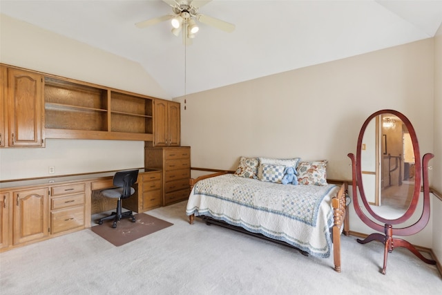 7632 Westwind Dr, Fort Worth, TX 76179 - bedroom featuring vaulted ceiling, light colored carpet, and ceiling fan