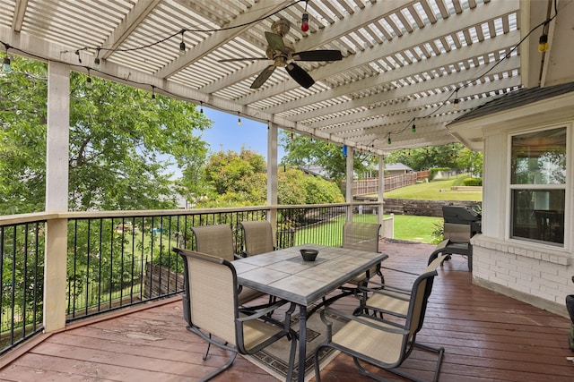 7632 Westwind Dr, Fort Worth, TX 76179 - deck with a pergola, outdoor dining space, and ceiling fan