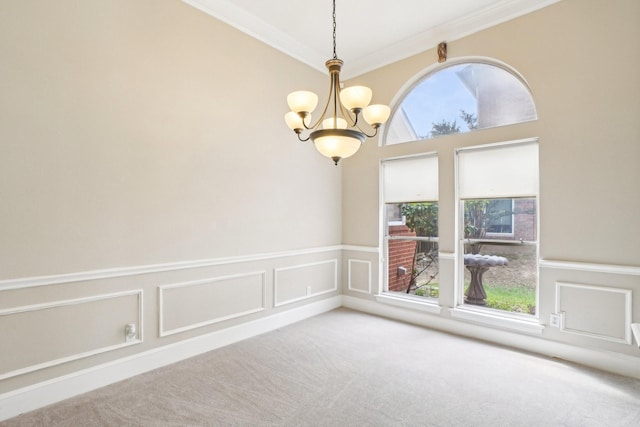 612 Christan Ct, Rockwall, TX 75087 - carpeted empty room with ornamental molding, a chandelier, and a wainscoted wall