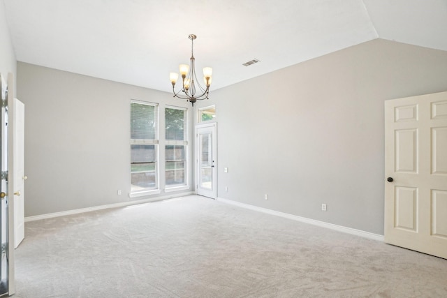 612 Christan Ct, Rockwall, TX 75087 - carpeted spare room featuring a chandelier, baseboards, and vaulted ceiling