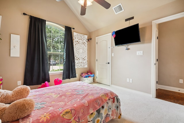 4307 Savannah Ln, Granbury, TX 76049 - bedroom with vaulted ceiling, carpet, baseboards, and a ceiling fan