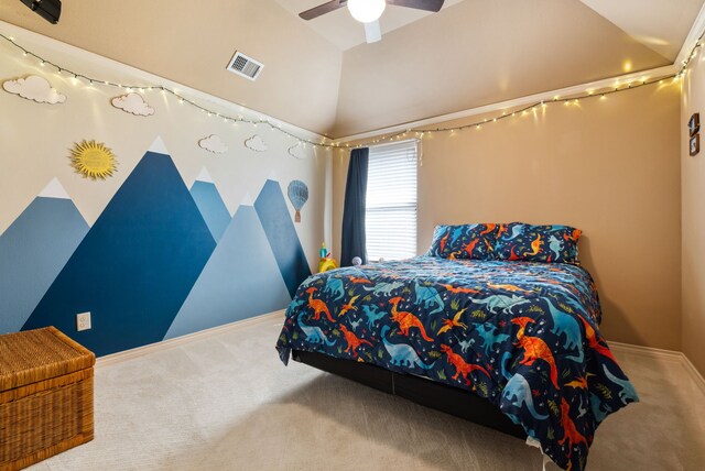 4307 Savannah Ln, Granbury, TX 76049 - carpeted bedroom with vaulted ceiling and a ceiling fan