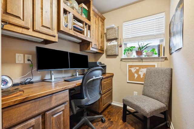 4307 Savannah Ln, Granbury, TX 76049 - office space featuring dark wood-type flooring, built in study area, and baseboards