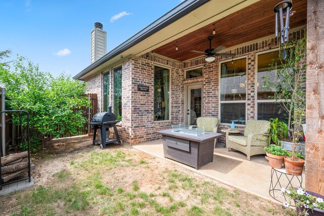 4307 Savannah Ln, Granbury, TX 76049 - view of patio / terrace with a grill, ceiling fan, and outdoor lounge area