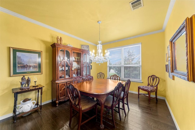 3030 Maverick Dr, Forney, TX 75126 - dining space featuring a chandelier, dark wood-style flooring, baseboards, and ornamental molding