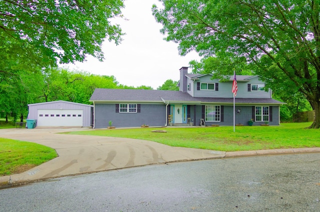 2209 Ridgewood Dr, Sherman, TX 75092 - traditional-style home featuring a detached garage, an outbuilding, a chimney, and a front lawn
