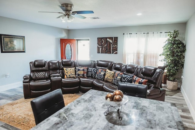 1313 E Turley St, Sherman, TX 75090 - living area with baseboards, ceiling fan, wood finished floors, and recessed lighting