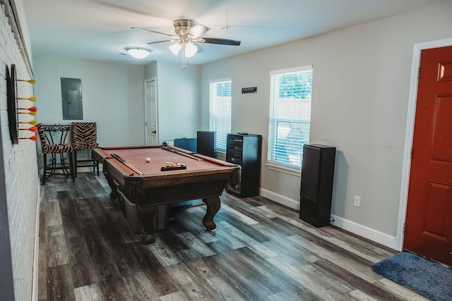 1313 E Turley St, Sherman, TX 75090 - game room featuring electric panel, wood finished floors, pool table, a ceiling fan, and baseboards