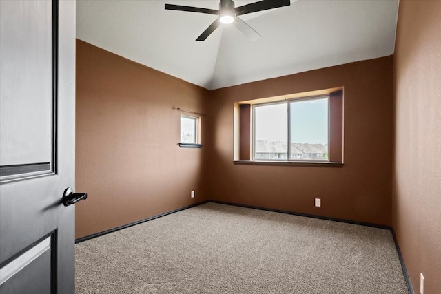 3005 Knoxbridge Rd, Forney, TX 75126 - unfurnished room with a ceiling fan, carpet, lofted ceiling, and baseboards