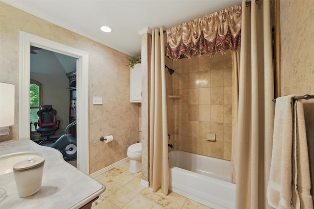 100 Country Club Dr, Heath, TX 75032 - bathroom with toilet, shower / bath combination with curtain, baseboards, and tile patterned floors