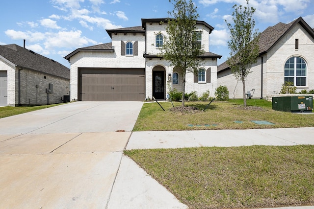 627 Brockwell Bnd, Forney, TX 75126 - french country style house featuring brick siding, a front yard, driveway, and a garage