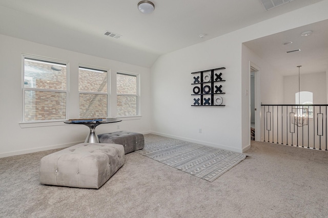 627 Brockwell Bnd, Forney, TX 75126 - living area featuring carpet and vaulted ceiling
