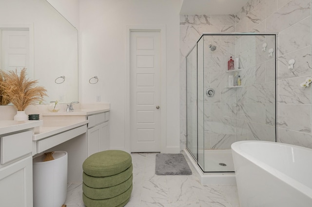 627 Brockwell Bnd, Forney, TX 75126 - full bathroom with a soaking tub, a shower stall, marble finish flooring, and vanity