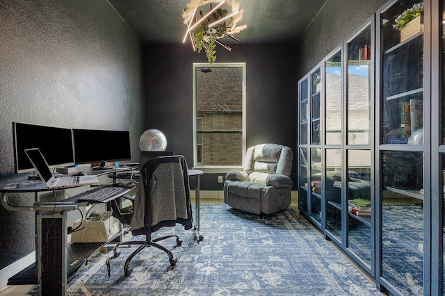627 Brockwell Bnd, Forney, TX 75126 - home office featuring a textured wall and a chandelier