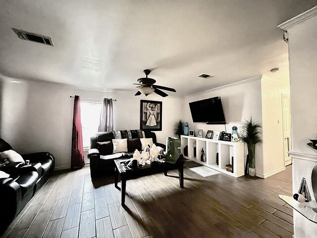 4531 Blackstone Dr, Fort Worth, TX 76114 - living room with wood finished floors, ceiling fan, and baseboards