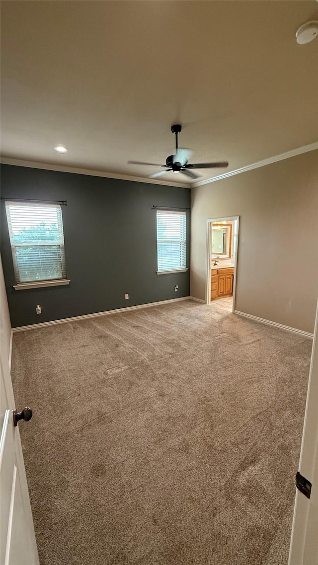 124 Heritage Pkwy W, Decatur, TX 76234 - carpeted empty room featuring ornamental molding, a ceiling fan, baseboards, and recessed lighting