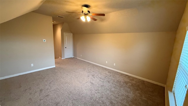 124 Heritage Pkwy W, Decatur, TX 76234 - bonus room with ceiling fan, lofted ceiling, carpet floors, and baseboards