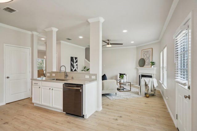 12350 Orloff Dr, Rhome, TX 76078 - kitchen with a sink, dishwasher, open floor plan, light wood-type flooring, and recessed lighting