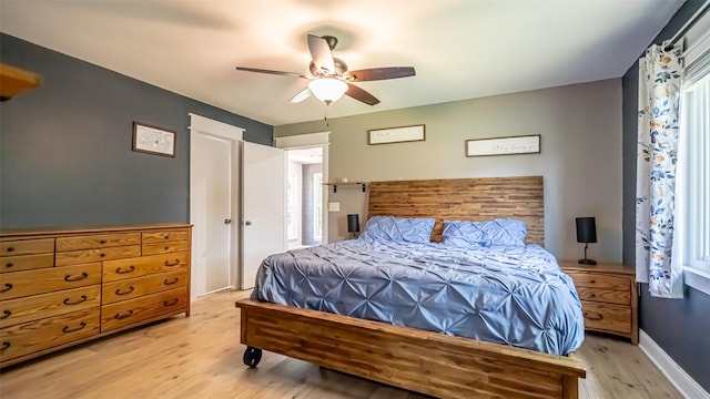 8147 Fawn Cir, Granbury, TX 76049 - bedroom with light wood finished floors, a ceiling fan, multiple windows, and baseboards