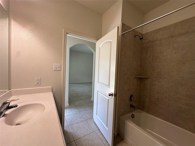 4601 Shy Creek Ln, Denton, TX 76207 - bathroom featuring shower / tub combination, tile patterned floors, and vanity