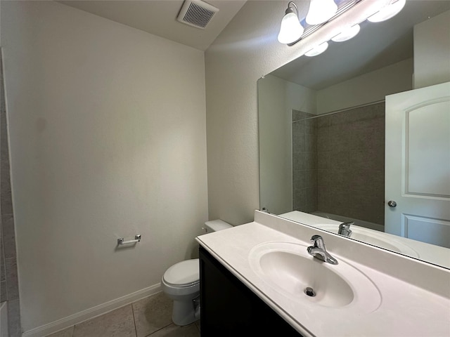 4601 Shy Creek Ln, Denton, TX 76207 - bathroom with tile patterned floors, a shower, toilet, vanity, and baseboards