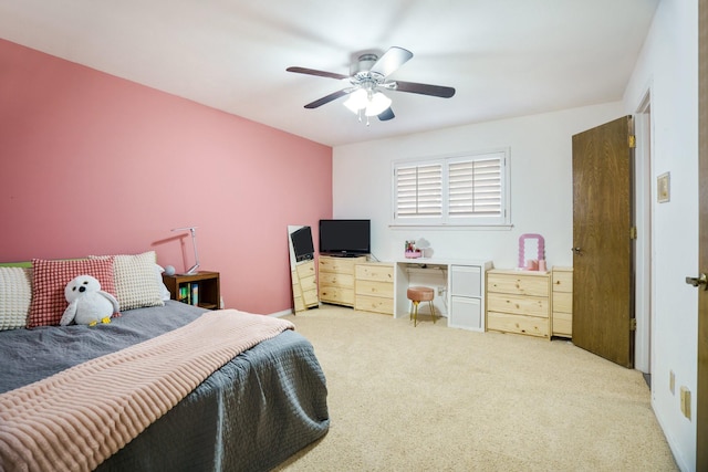 bedroom featuring carpet and ceiling fan