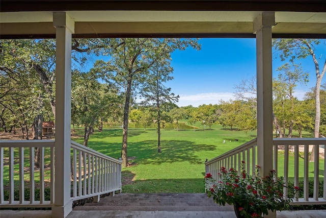 3325 Creek Rd, Keller, TX 76248 - wooden deck with a yard and view of wooded area