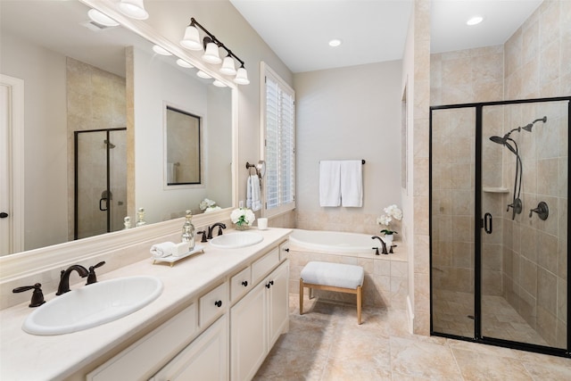 8100 Ravencliff Dr, Mckinney, TX 75070 - full bathroom with a shower stall, a garden tub, and double vanity
