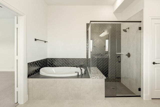 1024 Emerald Trace Dr, Justin, TX 76247 - full bath with a garden tub, a shower stall, and tile patterned flooring