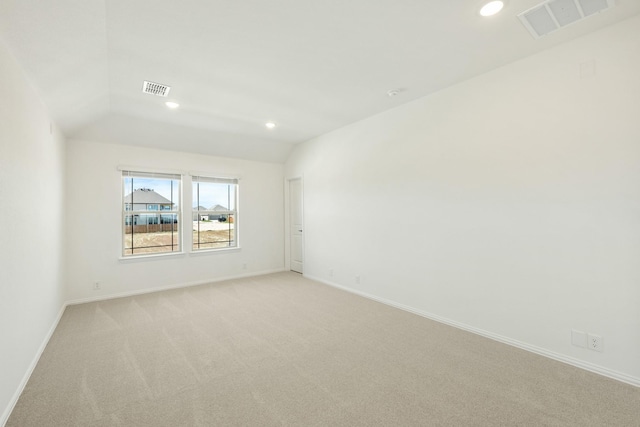 1024 Emerald Trace Dr, Justin, TX 76247 - empty room featuring light carpet, recessed lighting, lofted ceiling, and baseboards